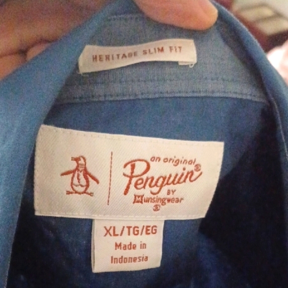 Penguin Blue Casual Button Down Shirt with Stripes - Picture 2 of 6